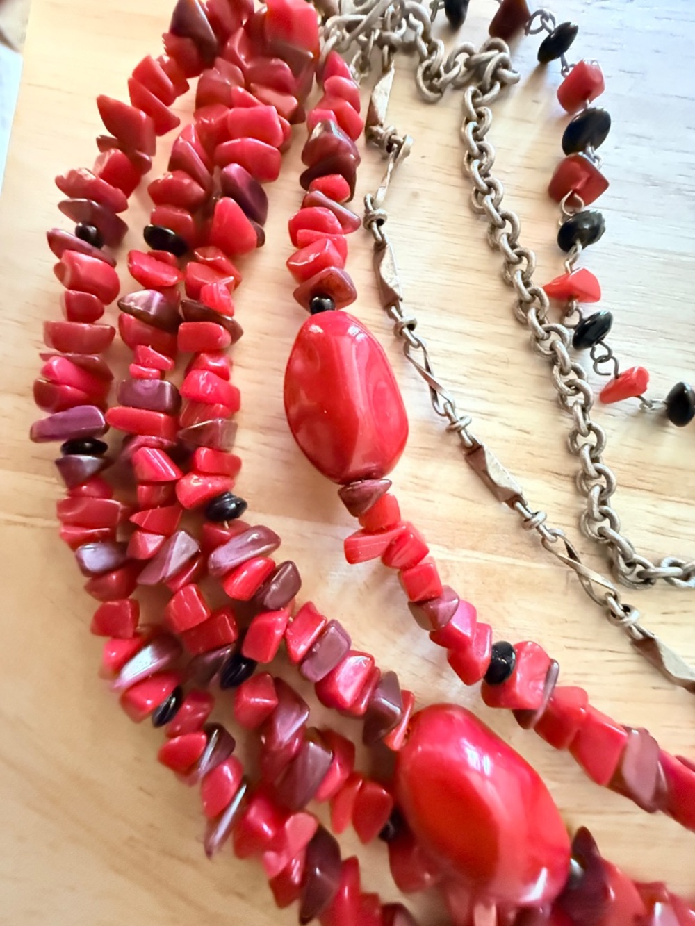 Chico's Multi-Strand Red Coral Chips Necklace - Picture 2 of 9
